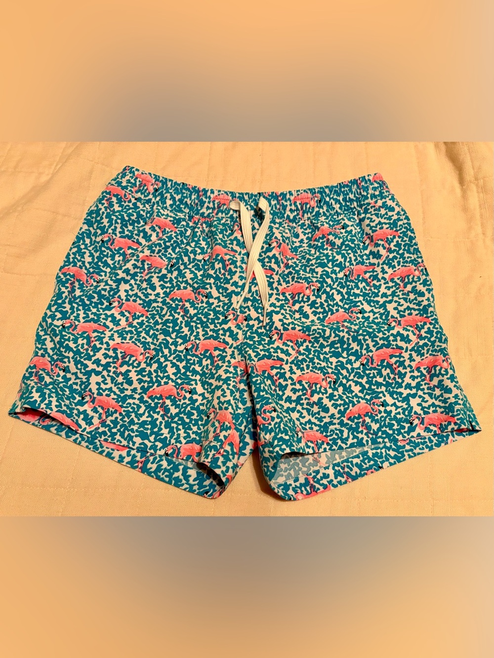 Chubbies swim: 10/12 medium boys - flamingoes with blue and white